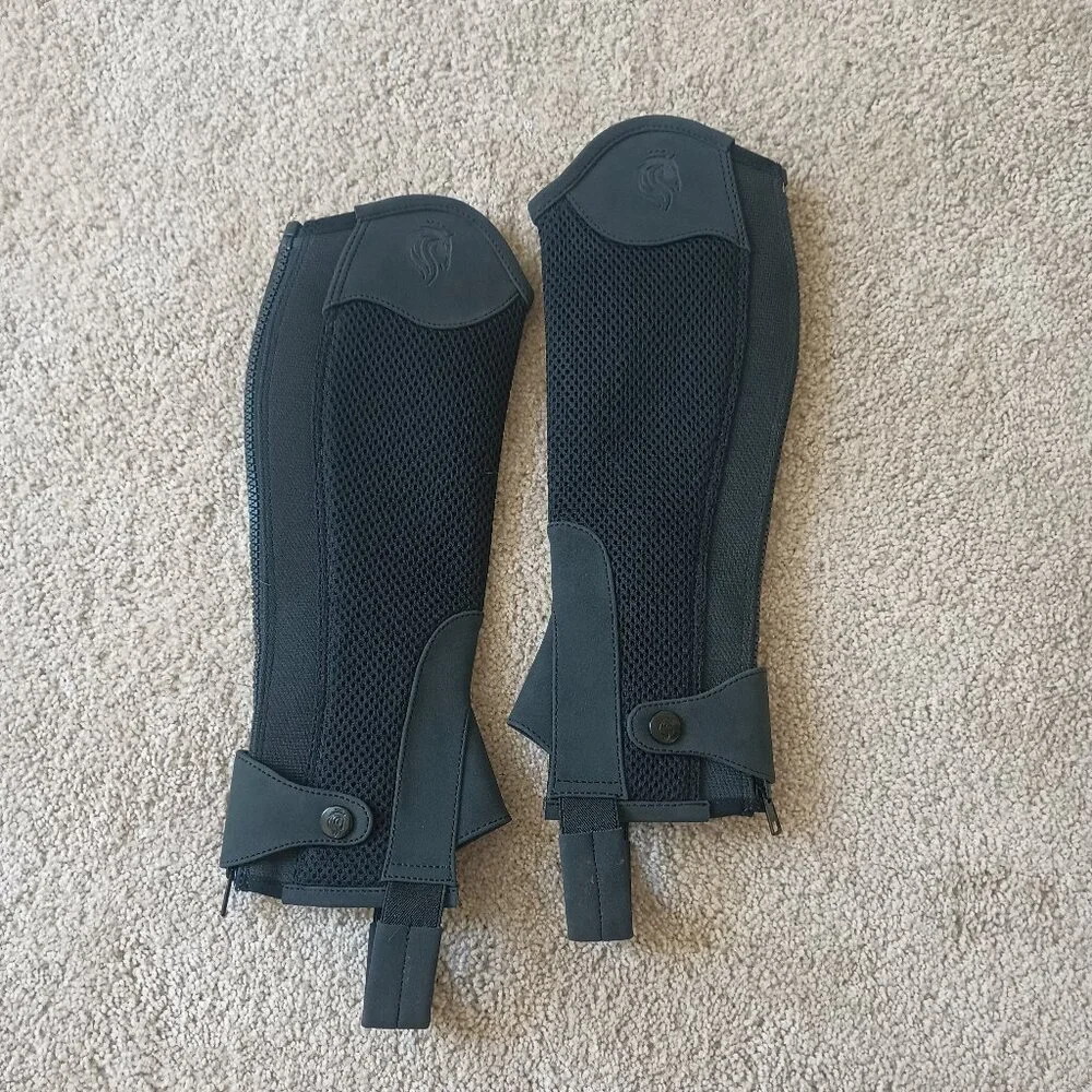 Kids Black Riding Half Chaps with Breathable Mesh Panels